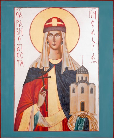 Heilige Fürstin Olga 55x45 cm, Eigelbtempera, Vergoldung, Versilberung, Holz - verkauft - Ikonenmalerein Olga Liashenko