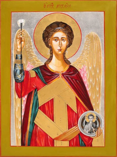 Heiliger Michael 40x30 cm, Eigelbtempera, Vergoldung, Versilberung, Holz - verkauft - Ikonenmalerein Olga Liashenko