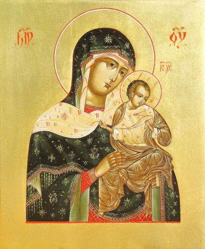Gottesmutter Golubitskaja, (Konevetskaja) 25x21 cm, Eigelbtempera, Vergoldung, Holz - verkauft - Ikonenmalerein Olga Liashenko