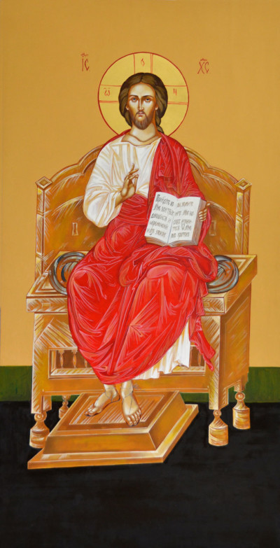 Thronender Christus Pantokrator 120x62 cm, Eigelbtempera, Vergoldung, Holz - verkauft - Ikonenmalerein Olga Liashenko