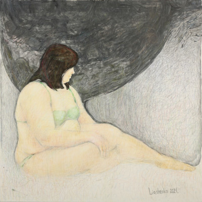 einfach.Frau 100x100 cm, Mixed Media, Leinwand - verkauft - Malerein Olga Liashenko
